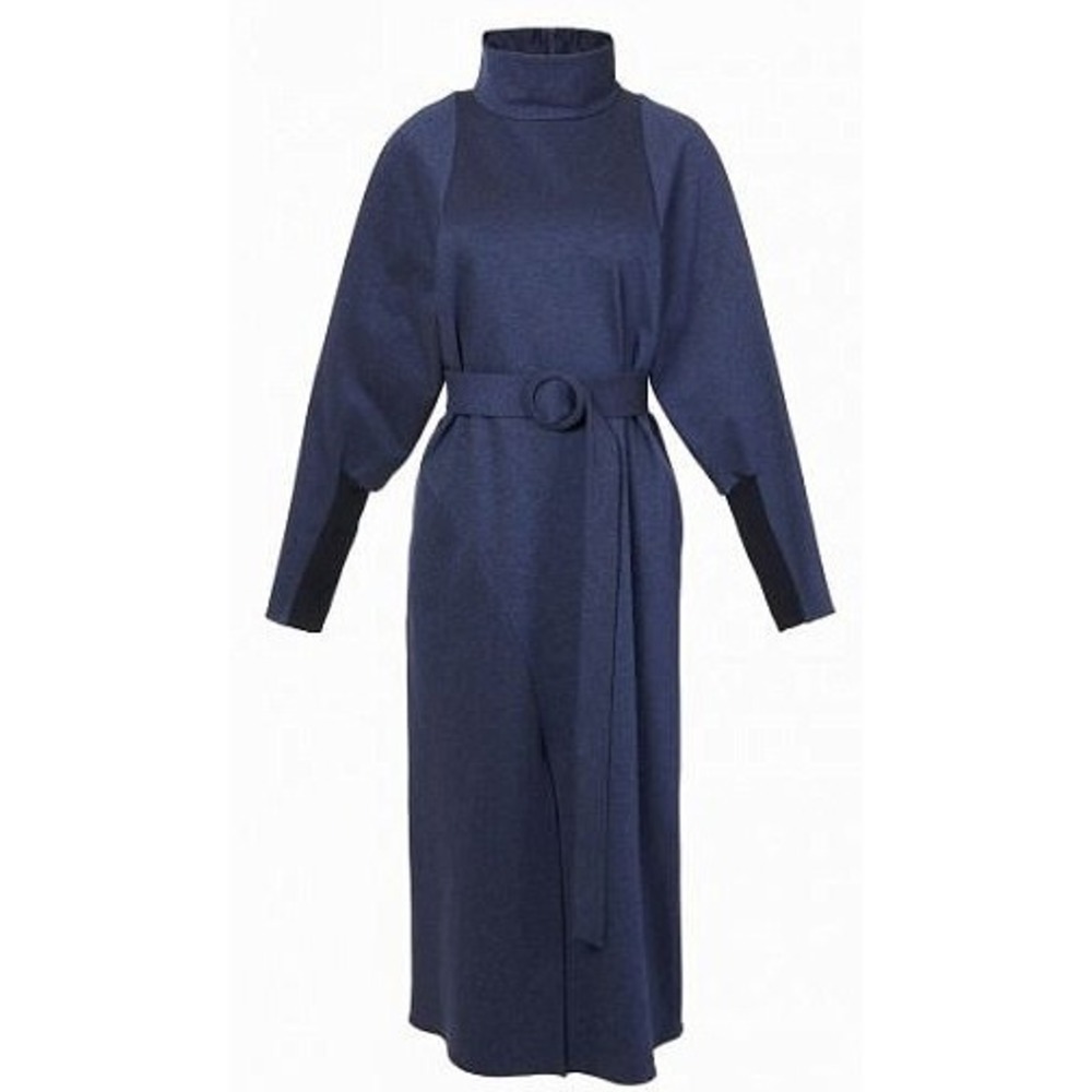 Tibi Navy Blue Midi Dress with Belt
